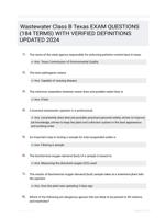 Wastewater Class B Texas EXAM QUESTIONS (184 TERMS) WITH VERIFIED DEFINITIONS UPDATED 2024