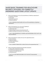 IAHSS BASIC TRAINING FOR HEALTHCARE SECURITY OFFICERS 193 CORRECTLY ANSWERED QUESTIONS LATEST UPDATE