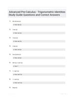 Advanced Pre-Calculus - Trigonometric Identities Study Guide Questions and Correct Answers