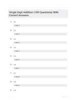 Single Digit Addition |100 Questions| With Correct Answers.