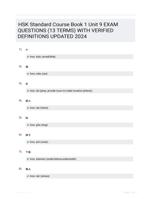 HSK Standard Course Book 1 Unit 9 EXAM QUESTIONS (13 TERMS) WITH VERIFIED DEFINITIONS UPDATED 2024