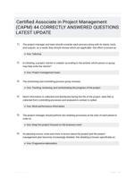 Certified Associate in Project Management (CAPM) 44 CORRECTLY ANSWERED QUESTIONS LATEST UPDATE