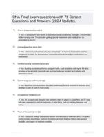 CNA Final exam questions with 73 Correct Questions and Answers (2024 Update).