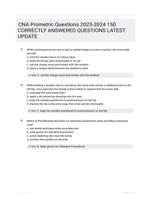 CNA Prometric Questions 2023-2024 150 CORRECTLY ANSWERED QUESTIONS LATEST UPDATE