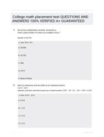 College math placement test QUESTIONS AND ANSWERS 100% VERIFIED A+ GUARANTEED