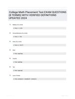 College Math Placement Test EXAM QUESTIONS (8 TERMS) WITH VERIFIED DEFINITIONS UPDATED 2024