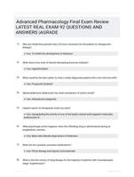 Advanced Pharmacology Final Exam Review LATEST   REAL EXAM 92 QUESTIONS AND ANSWERS |AGRADE