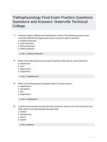 Pathophysiology Final Exam Practice Questions Questions and Answers- Greenville Technical College