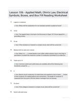 Lesson 106 - Applied Math, Ohm's Law, Electrical Symbols, Boxes, and Box Fill Reading Worksheet