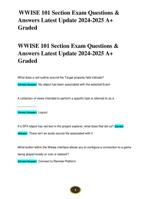 WWISE 101 Section Exam Questions & Answers Latest Update 2024-2025 A+ Graded