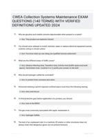 CWEA Collection Systems Maintenance EXAM QUESTIONS (140 TERMS) WITH VERIFIED DEFINITIONS UPDATED 2024