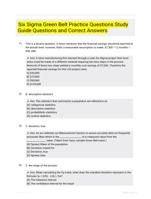 Six Sigma Green Belt Practice Questions Study Guide Questions and Correct Answers