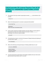 CSLB Concrete C8 License Practice Test #2 81 CORRECTLY ANSWERED QUESTIONS LATEST UPDATE