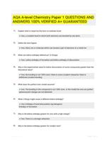 AQA A-level Chemistry Paper 1 QUESTIONS AND ANSWERS 100% VERIFIED A+ GUARANTEED