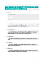 AQA A LEVEL CHEMISTRY PAPER 1 Study Guide Questions and Correct Answers