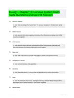 Biology - Chapter 13: Nervous System Study Guide Questions and Correct Answers