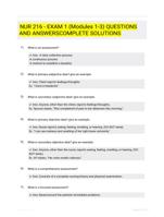 NUR 216 - EXAM 1 (Modules 1-3) QUESTIONS AND  ANSWERSCOMPLETE SOLUTIONS