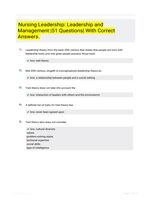 Nursing Leadership: Leadership and Management |51 Questions| With Correct Answers.