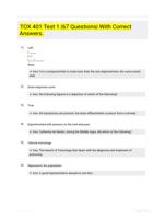 TOX 401 Test 1 |67 Questions| With Correct Answers.