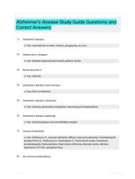 Alzheimer's disease Study Guide Questions and Correct Answers