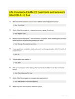 Life Insurance EXAM 20 questions and answers GRADED A+ Q & A