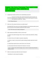 English 10A: End of Semester Test QUESTIONS AND ANSWERS 100% VERIFIED A+ GUARANTEED