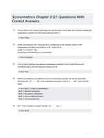 Econometrics Chapter 3 |21 Questions| With Correct Answers.