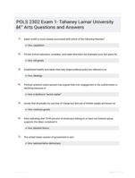 POLS 2302 Exam 1- Tahaney Lamar University - Arts Questions and Answers