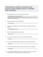 Training Exam Questions Questions and Answers Latest Updates 2024( A+ GRADED 100% VERIFIED).