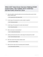 WGU C207 Data Driven Decision Making EXAM QUESTIONS (188 TERMS) WITH VERIFIED DEFINITIONS UPDATED 2024