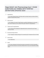 Regis NU641 Adv Pharmacology Quiz 1 EXAM QUESTIONS (62 TERMS) WITH VERIFIED DEFINITIONS UPDATED 2024