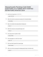 Massachusetts Plumbing Code EXAM QUESTIONS (214 TERMS) WITH VERIFIED DEFINITIONS UPDATED 2024