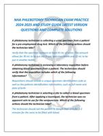 NHA PHLEBOTOMY TECHNICIAN EXAM PRACTICE  2024-2025 AND STUDY GUIDE LATEST VERSION  QUESTIONS AND COMPLETE SOLUTION