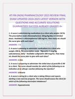 ATI RN (NGN) PHARMACOLOGY 2023 REVIEW FINAL  EXAM UPDATED 2024-2025 LATEST VERSION WITH  QUESTIONS AND ACCURATE SOLUTIONS