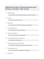 Adjuster Exam New Full Exam Questions and Answers ( Included ) 100% Correct