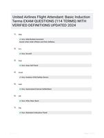 United Airlines Flight Attendant: Basic Induction Terms EXAM QUESTIONS (114 TERMS) WITH VERIFIED DEFINITIONS UPDATED 2024