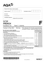 AQA GCSE FRENCH PAPER 1 LISTENING(8658/LF:Foundation Tier)2024