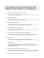 Food Handlers Permit Test QUESTIONS AND ANSWERS 100% VERIFIED A+ GUARANTEED