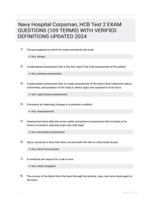 Navy Hospital Corpsman, HCB Test 2 EXAM QUESTIONS (109 TERMS) WITH VERIFIED DEFINITIONS UPDATED 2024