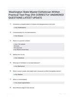 Washington State Master Esthetician Written Practical Test Prep 294 CORRECTLY ANSWERED QUESTIONS LATEST UPDATE