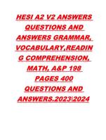 HESI A2 V2 QUESTIONS AND ANSWERS GRAMMAR, VOCABULARY,READING COMPREHENSION, MATH, A&P