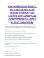 ATI COMPREHENSIVE 2023 EXIT EXAM RETAKE REAL EXAM VERIFIED QUESTIONS AND ANSWERS GUARANTEED PASS EXPERT VERIFIED SOLUTIONS