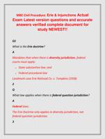 MBE Civil Procedure: Erie & Injunctions Actual  Exam Latest version questions and accurate  answers verified