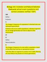 Biology 101: Evolution and Natural Selection  Flashcards actual exam questions and  correct answers verified 100%