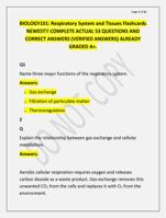 BIOLOGY101: Respiratory System and Tissues Flashcards  NEWEST!! COMPLETE ACTUAL 53 QUESTIONS AND  CORRECT ANSWERS