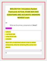 BIOLOGY101: Circulatory System  Flashcards ACTUAL EXAM 2024-2025  QUESTIONS AND ACCURATE ANSWERS  NEWEST exam