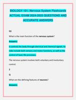 BIOLOGY 101: Nervous System Flashcards  ACTUAL EXAM 2024-2025 QUESTIONS AND  ACCURATE ANSWERS