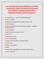 CLC TEST BANK EXAM 2023 CERTIFIED LACTATION  CONSULTANT EXAM TEST BANK 200 QUESTIONS  AND CORRECT ANSWERS