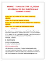 BRAKES 1 –AUT 120 CHAPTER 105,104,100  AND 98 CHAPTER QUIZ QUESTIONS and  ANSWERS VERIFIED